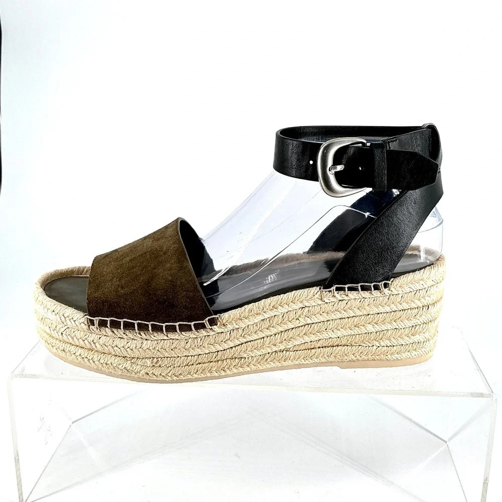 Vince Size 9.5 Olive Suede Black‎ Leather Platform Espadrille NEW Sandals $330